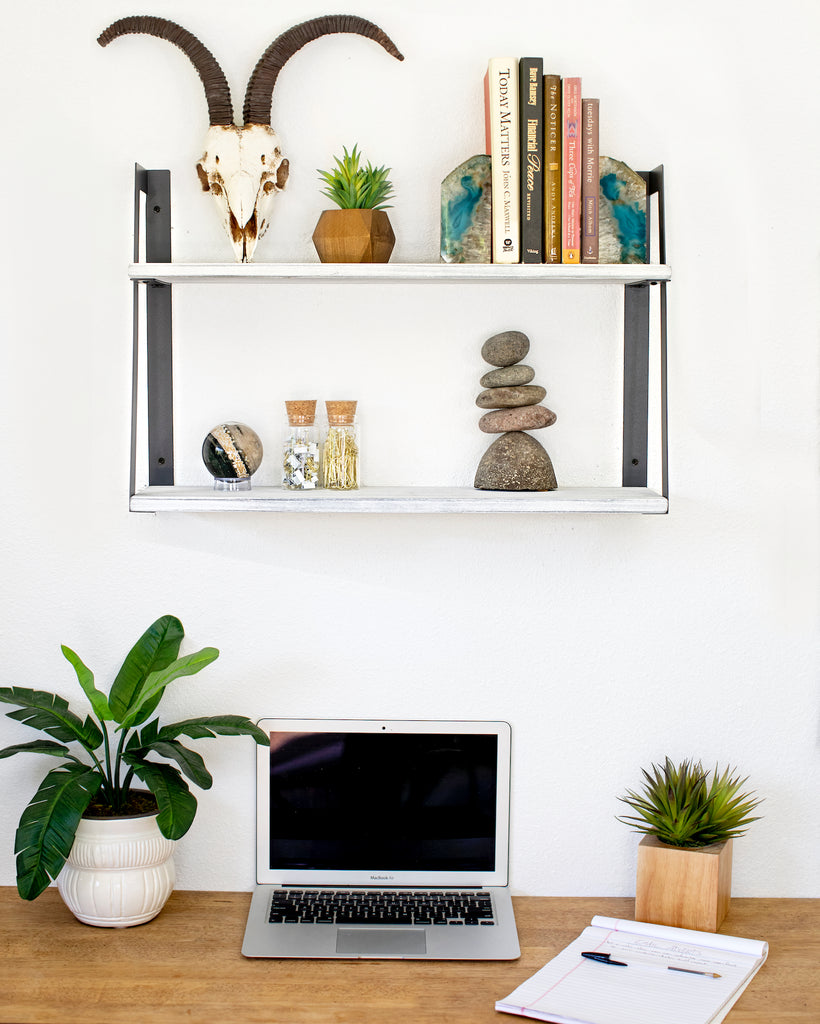 Rustic White Floating Shelves | 2-Tier Floating Wall Shelf | Rustic White Book shelves for Office