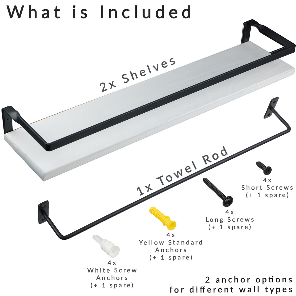 Peter's Goods Rustic Floating Shelves with Guard Rail, White, 25"