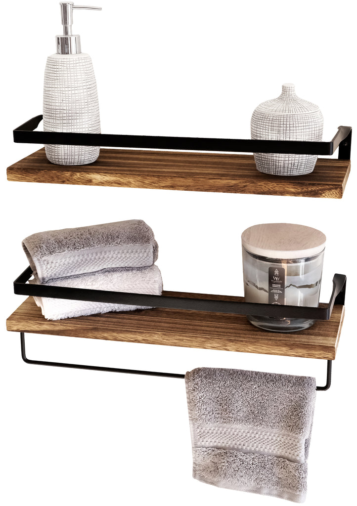 Peter's Goods Rustic Floating Shelves with Guard Rail, Brown, 16.75"