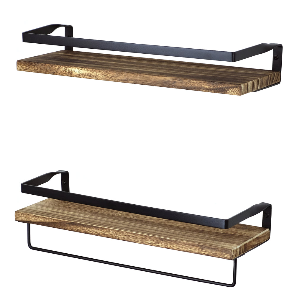 Peter's Goods Rustic Floating Shelves with Guard Rail, Brown, 16.75"