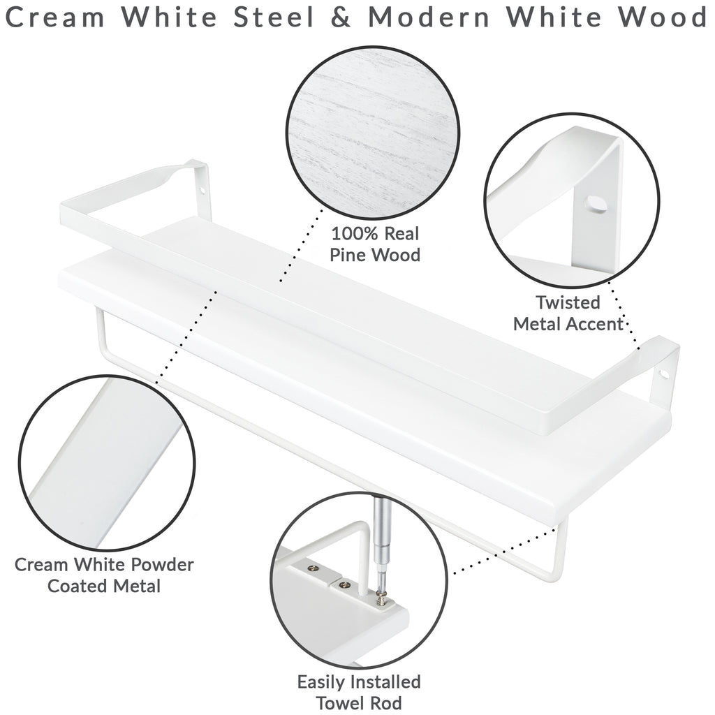 Peter's Goods Modern Floating Shelves with Guard Rail, White, 25"