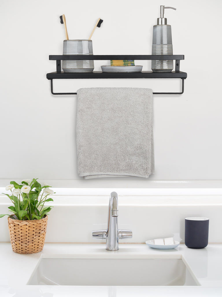 Peter's Goods Modern Floating Shelves with Rail - Wall Mounted Bathroom Wall Shelves with Towel Bar - Also Perfect for Bedroom Decor and Kitchen