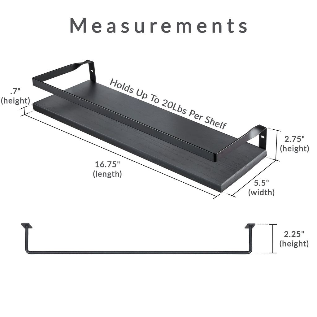 Peter's Goods Modern Floating Shelves with Guard Rail Measurements