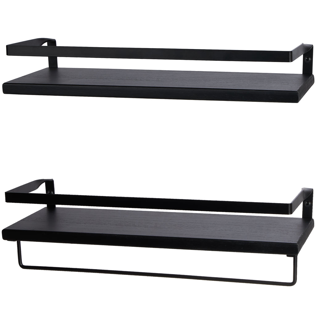 Black Modern Floating Shelves with Guard Rail, 16.75